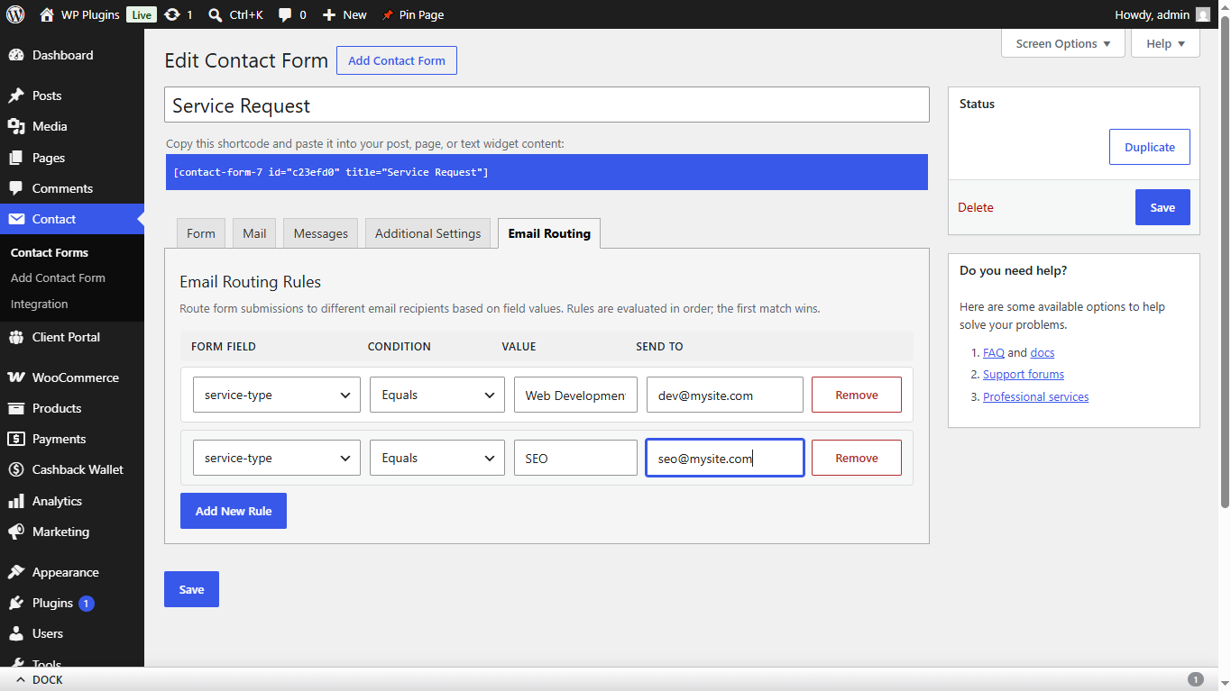 Starline Email Router for Contact Form 7 screenshot