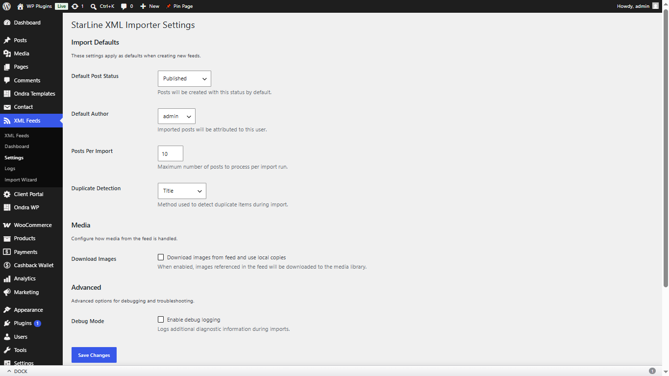 StarLine XML Feed Importer screenshot