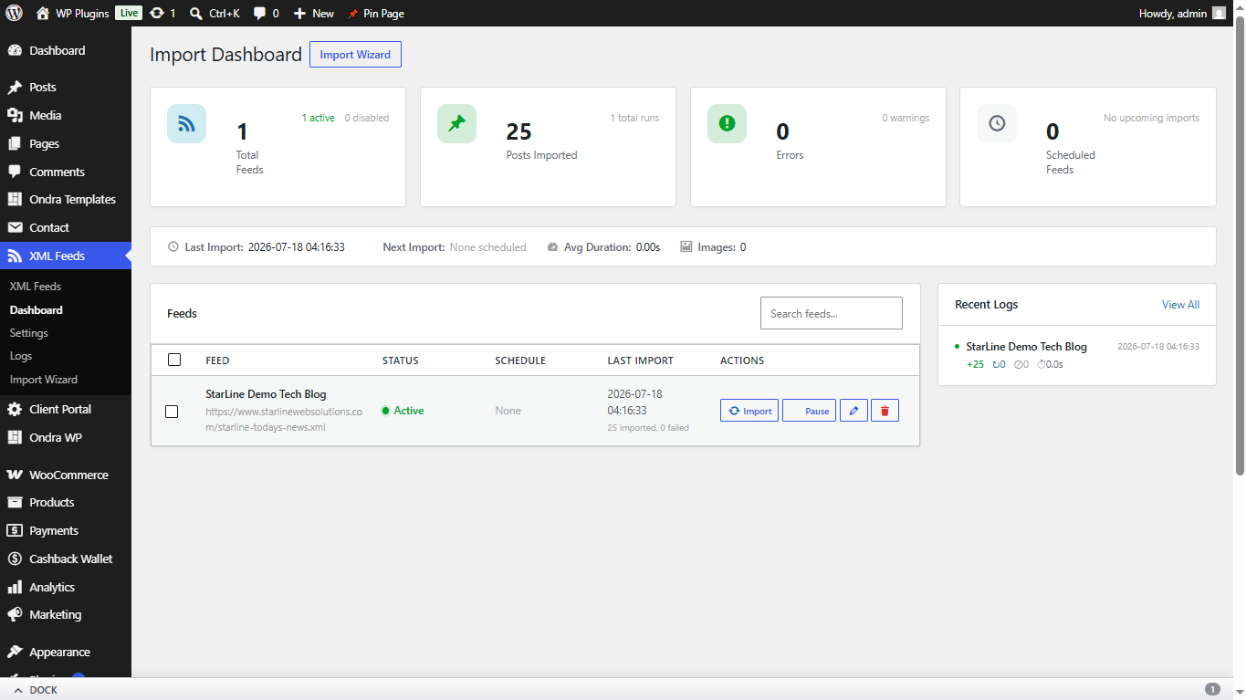 StarLine XML Feed Importer screenshot