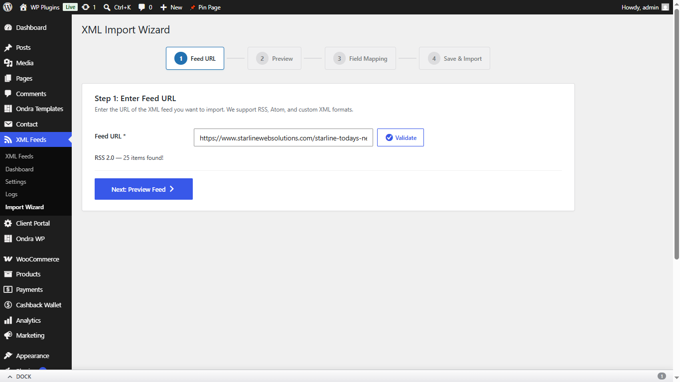StarLine XML Feed Importer screenshot