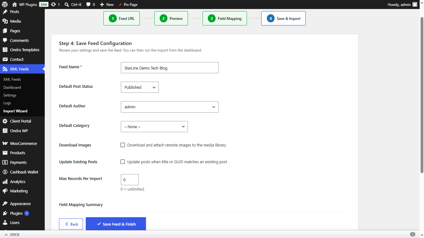 StarLine XML Feed Importer screenshot